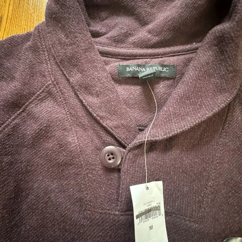NWT Banana Republic Burgundy Shawl Collar Pullover‎ Sweater Men's Size M